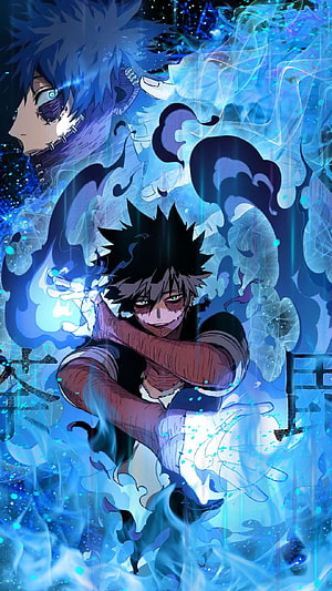 Dabi Anime Character with Blue Flame Aura and Intense Expression HD phone wallpaper
