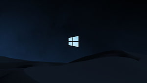 Windows 11 Default Dark Mode Desktop Wallpaper with Glowing Logo on Night Landscape HD wallpaper