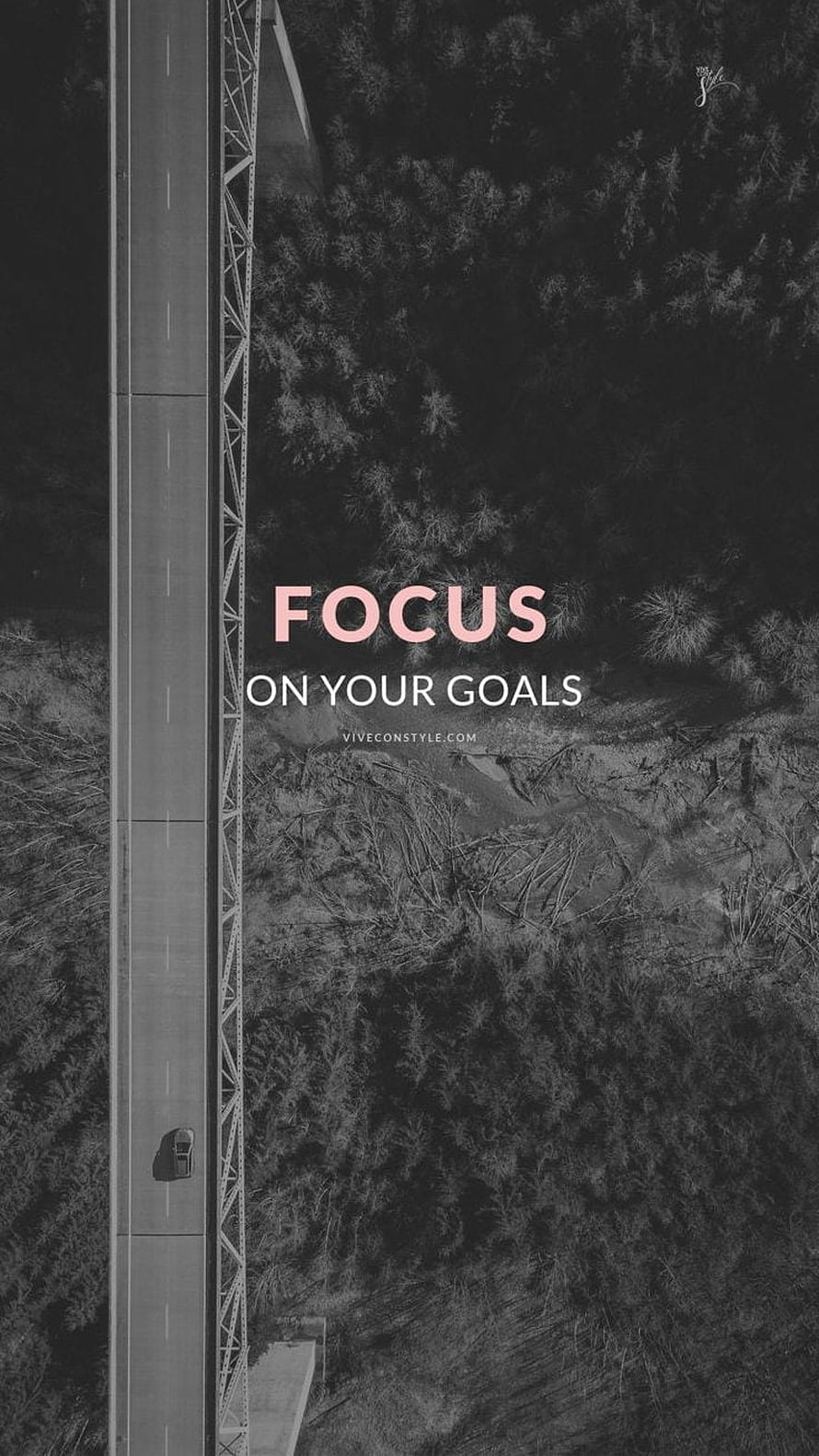 Aerial View of Car Driving on Bridge Through Forest with Motivational Quote HD phone wallpaper