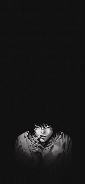 Dark Anime Character With Finger On Lips In Black And White HD phone wallpaper