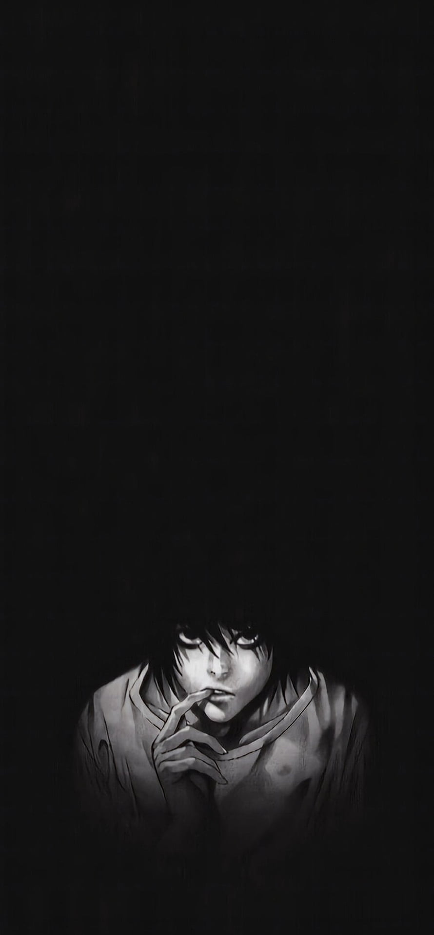 Dark Anime Character With Finger On Lips In Black And White HD phone wallpaper