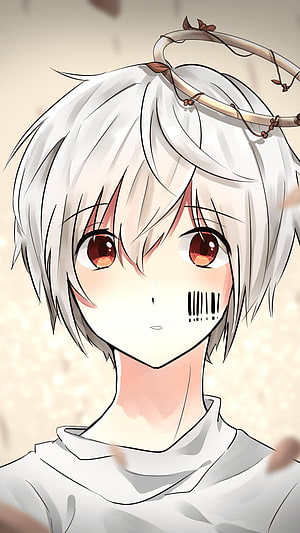 Anime Boy With White Hair And Red Eyes Wearing A Halo Crown HD phone wallpaper