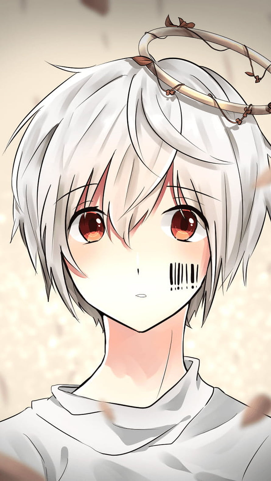 Anime Boy With White Hair And Red Eyes Wearing A Halo Crown HD phone wallpaper