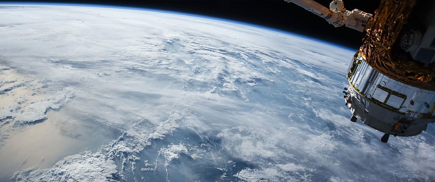 Earth From Orbit With Spacecraft Module And Clouds HD wallpaper