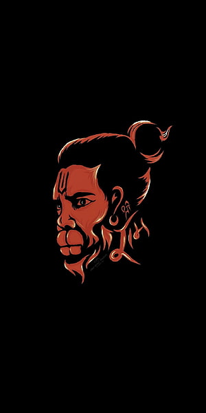 Stylized Illustration of Hanuman with Topknot and Sacred Markings on Black Background, Jai Hanuman, lord, loyalty, hanumanji, shree_ram, good HD phone wallpaper