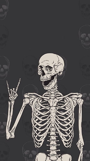 Rocking Skeleton Illustration with Skull Pattern Background HD phone wallpaper
