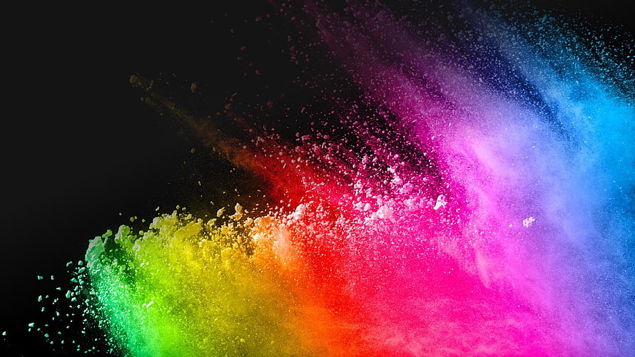 Vibrant Rainbow Powder Explosion on Black Background HD wallpaper