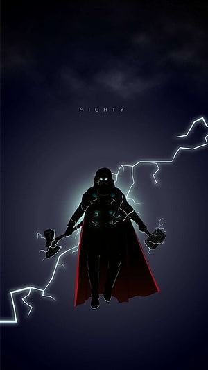 Mighty Thor Stormbreaker and Mjolnir Lightning Silhouette Wallpaper HD phone wallpaper