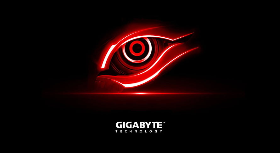 Gigabyte Technology Red Eye Logo on Black Background HD wallpaper