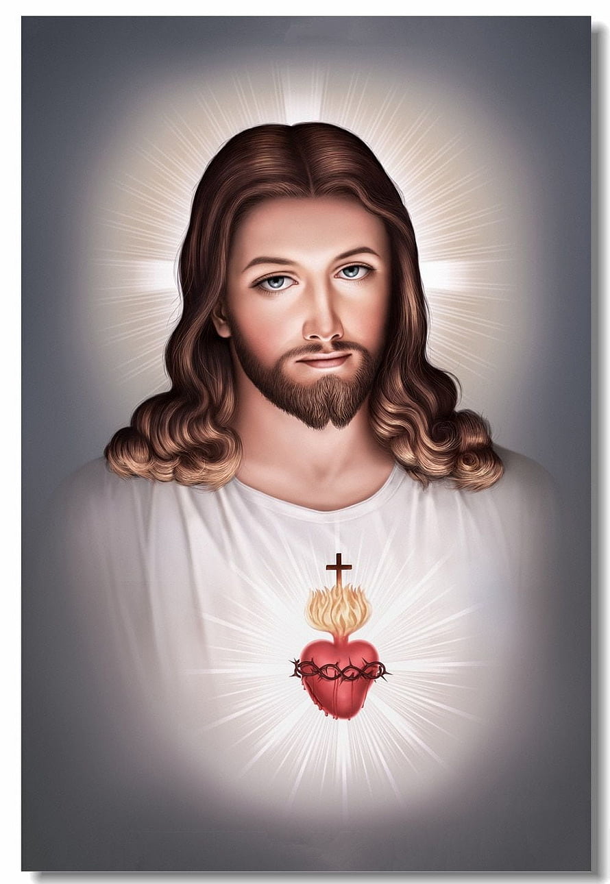 Sacred Portrait of Jesus Christ with Glowing Sacred Heart and Divine Light Rays HD phone wallpaper