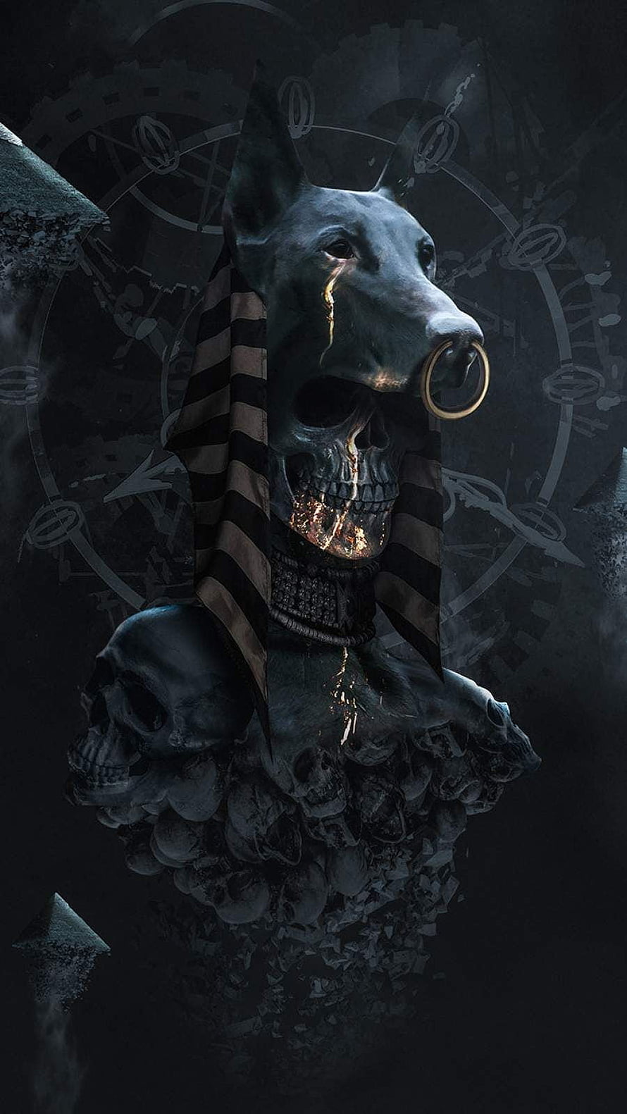 Dark Anubis Skull Bust with Golden Tear and Egyptian Headdress HD phone wallpaper