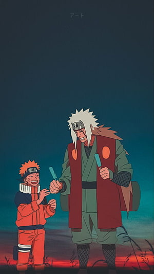 Naruto and Jiraiya Sharing Ice Cream at Sunset Anime Wallpaper HD phone wallpaper