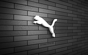 Puma 3D Logo Sculpture on Dark Gray Brick Wall HD wallpaper