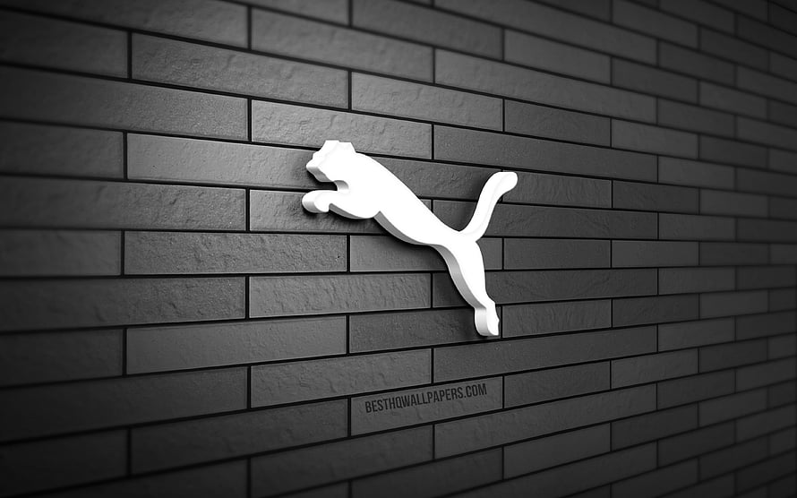 Puma 3D Logo Sculpture on Dark Gray Brick Wall HD wallpaper