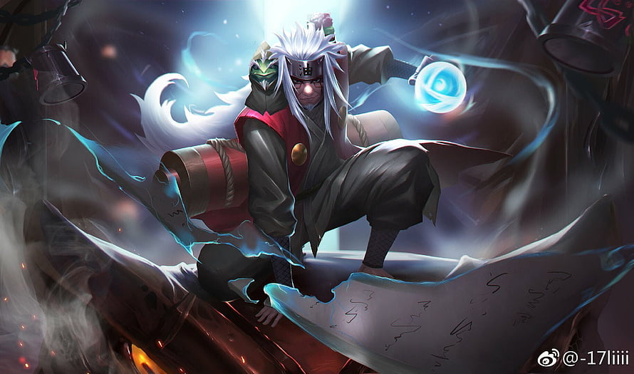 Jiraiya Sage Mode Anime Character with Blue Chakra and Summoning Scroll HD wallpaper