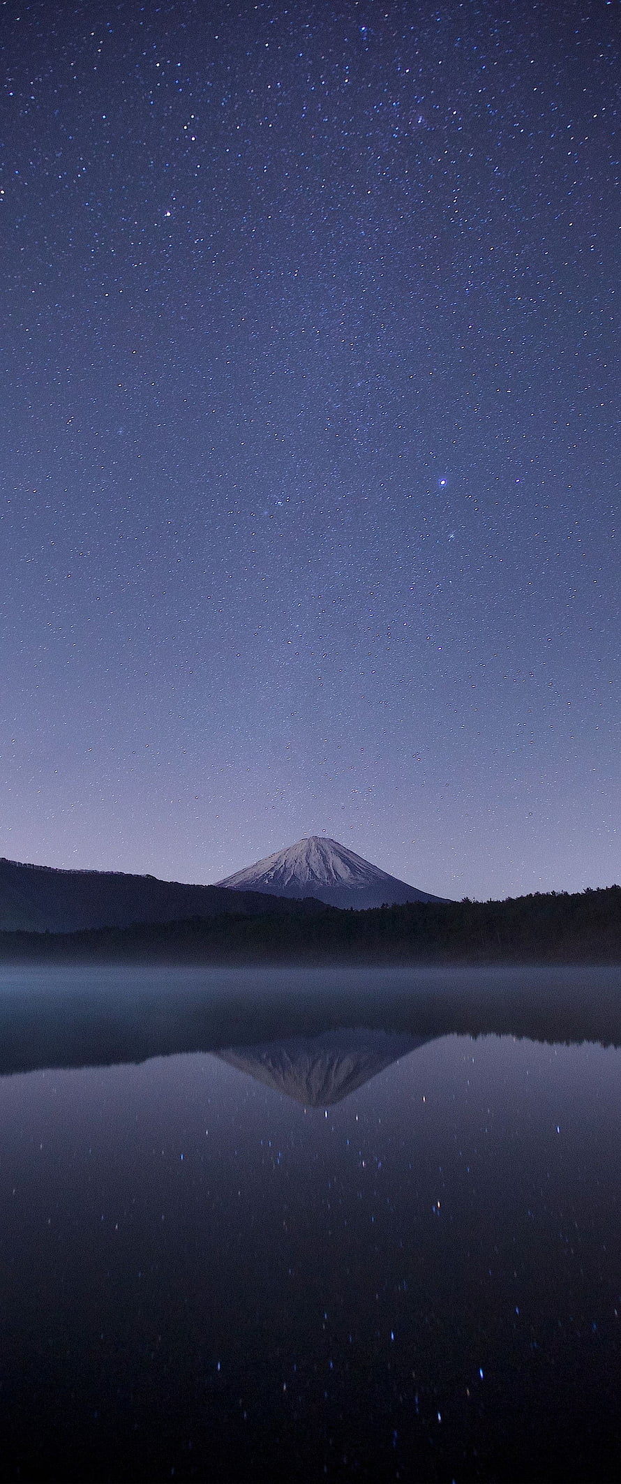 Starry Night Sky Over Mount Fuji Reflected in Lake Kawaguchi HD phone wallpaper