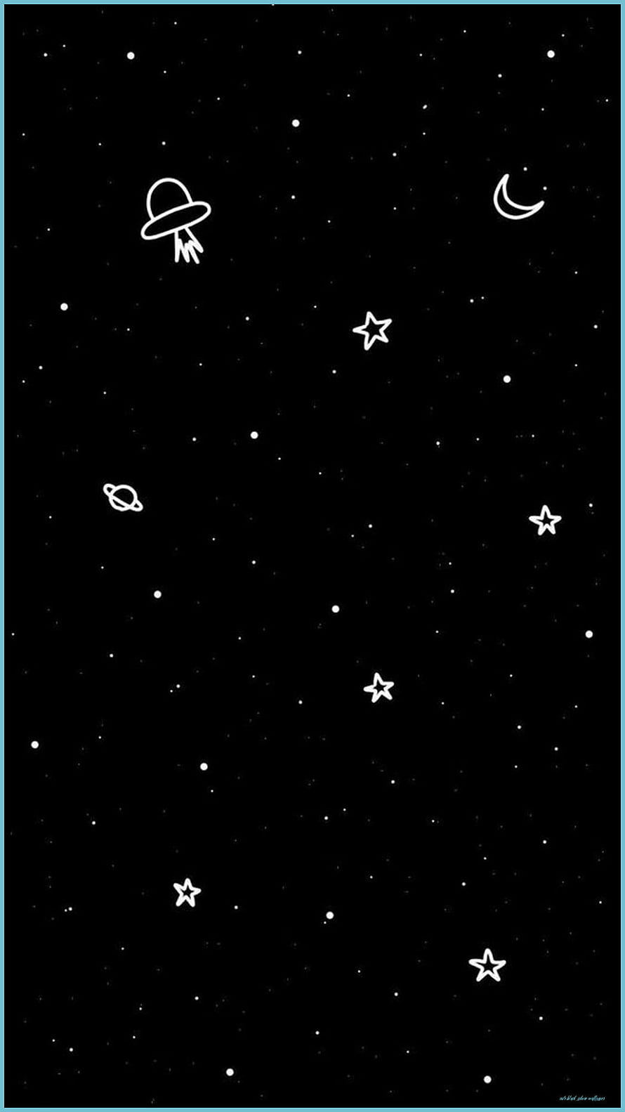 Minimalist Black Space Wallpaper with White Line Art Stars, Moon, and UFO HD phone wallpaper