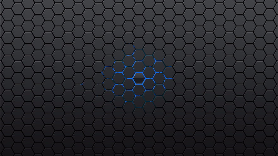 Dark Hexagonal Grid Pattern With Glowing Blue Center Abstract Wallpaper HD wallpaper