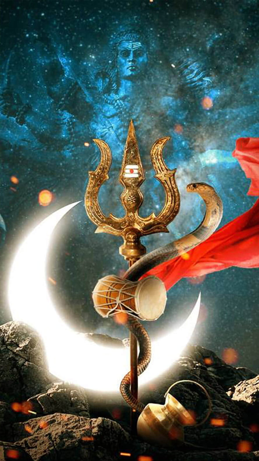Lord Shiva Trishul and Damru with Crescent Moon and Cobra HD phone wallpaper