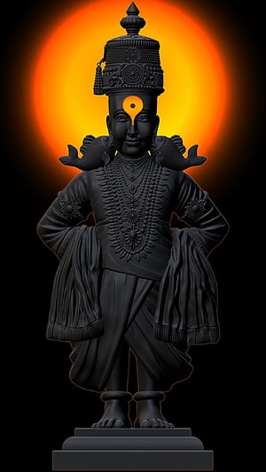Black Statue of Lord Venkateswara with Sacred Tika and Serpent Adornments HD phone wallpaper