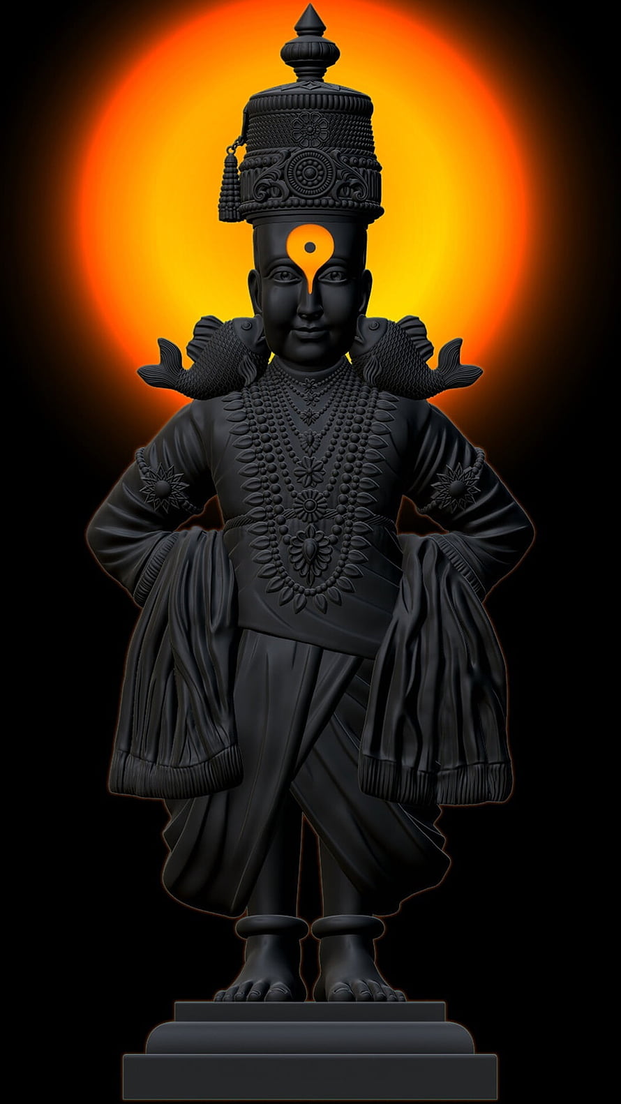 Black Statue of Lord Venkateswara with Sacred Tika and Serpent Adornments HD phone wallpaper
