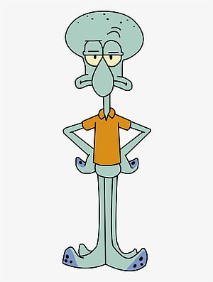 Squidward Tentacles from SpongeBob SquarePants standing with hands on hips in orange shirt HD phone wallpaper