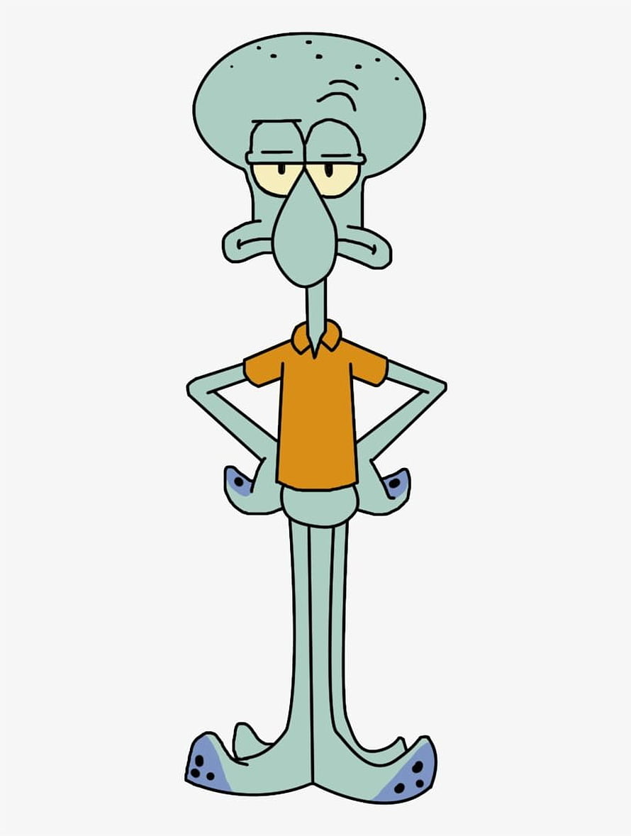 Squidward Tentacles from SpongeBob SquarePants standing with hands on hips in orange shirt HD phone wallpaper