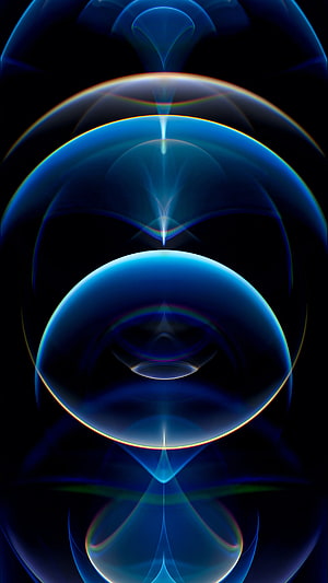 Abstract Blue Fractal Spheres With Iridescent Edges On Black Background HD phone wallpaper