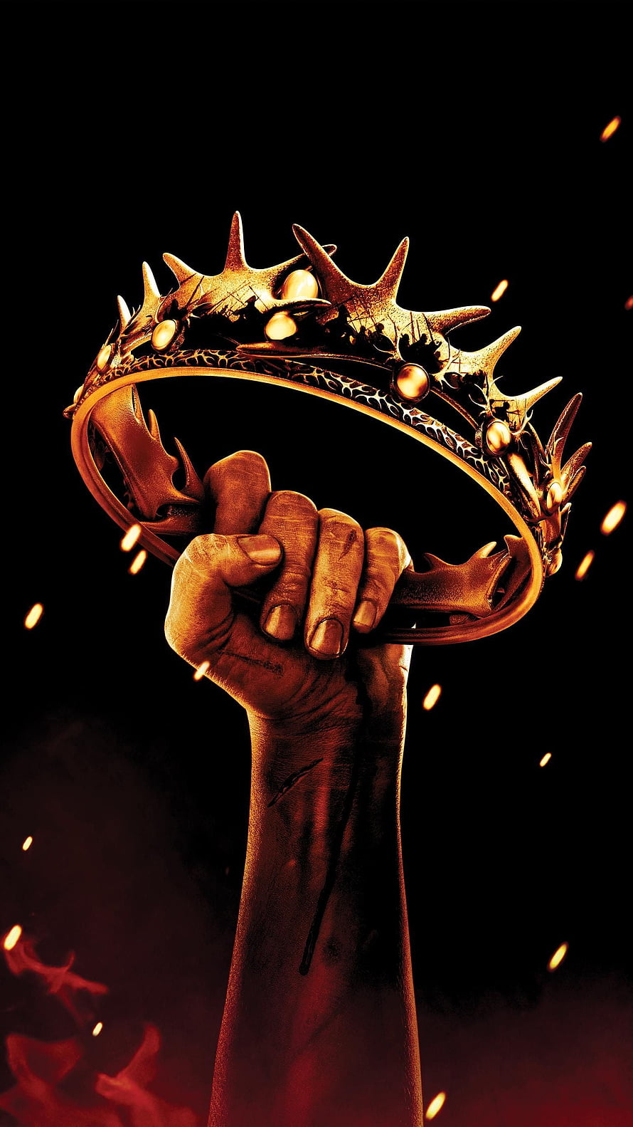 Game of Thrones Iron Throne Crown Held in Hand with Sparks and Fire HD phone wallpaper