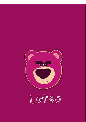 Lotso from Toy Story 3 Minimalist Cartoon Bear Portrait on Magenta Background HD phone wallpaper