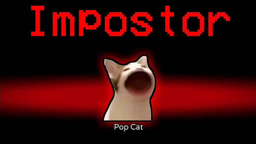 Pop Cat Meme as the Impostor with Red Pixel Text on Black Background HD wallpaper