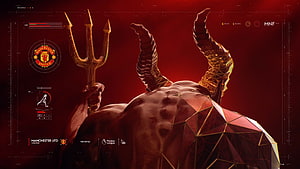 Manchester United Red Devil mascot with trident and horns in dark red digital art HD wallpaper