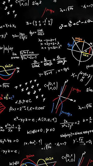 Colorful Mathematical Equations and Graphs on Black Chalkboard Background HD phone wallpaper