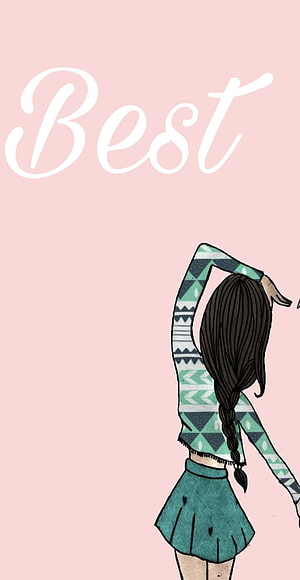 Cute Girl in Patterned Top and Skirt with Braided Hair on Pink Background HD phone wallpaper