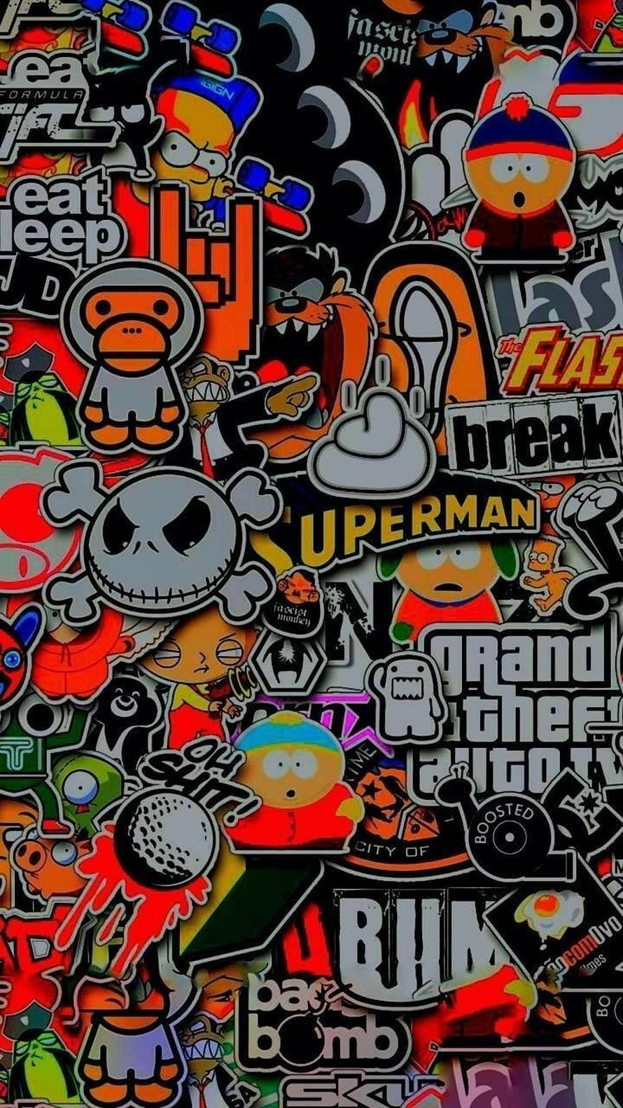 Hypebeast sticker bomb collage with pop culture and cartoon characters HD phone wallpaper