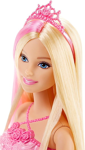 Barbie Princess Doll Wearing Pink Rose Tiara and Floral Dress with Blonde Hair HD phone wallpaper