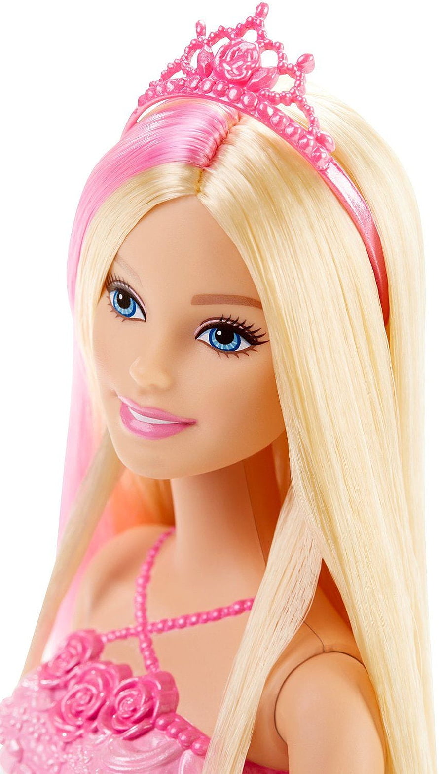 Barbie Princess Doll Wearing Pink Rose Tiara and Floral Dress with Blonde Hair HD phone wallpaper