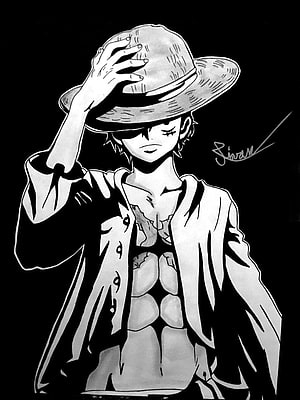 Monkey D. Luffy One Piece Anime Character Black and White Illustration HD phone wallpaper