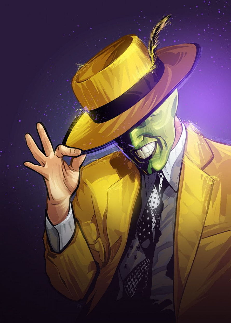 The Mask Character in Yellow Fedora and Suit Digital Illustration HD phone wallpaper