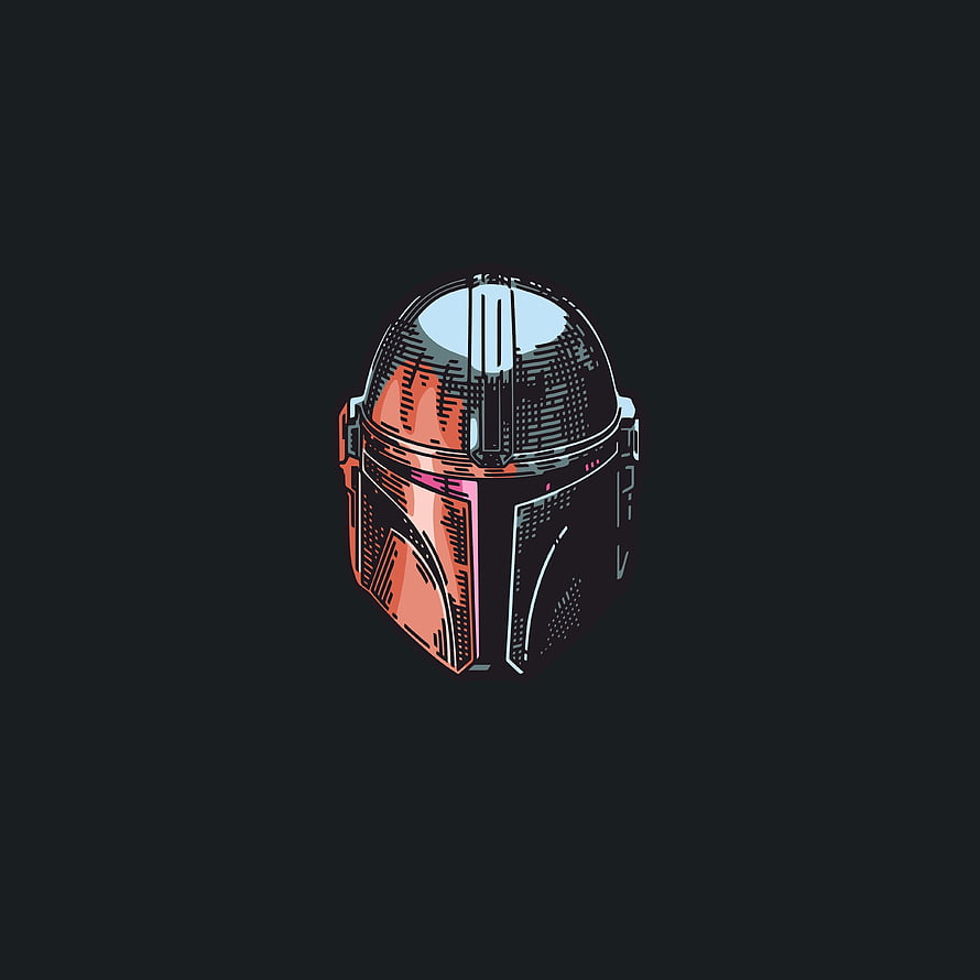 The Mandalorian Helmet Minimalist Vector Illustration with Neon Accents on Dark Background HD phone wallpaper