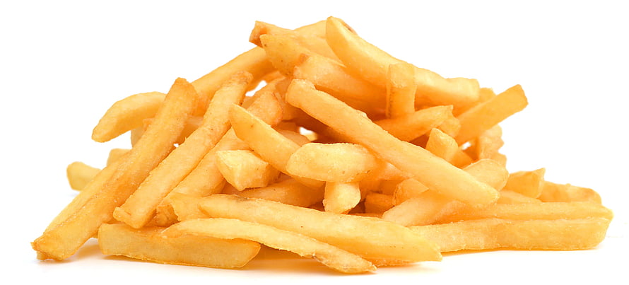 Golden Crispy French Fries Pile on White Background HD wallpaper