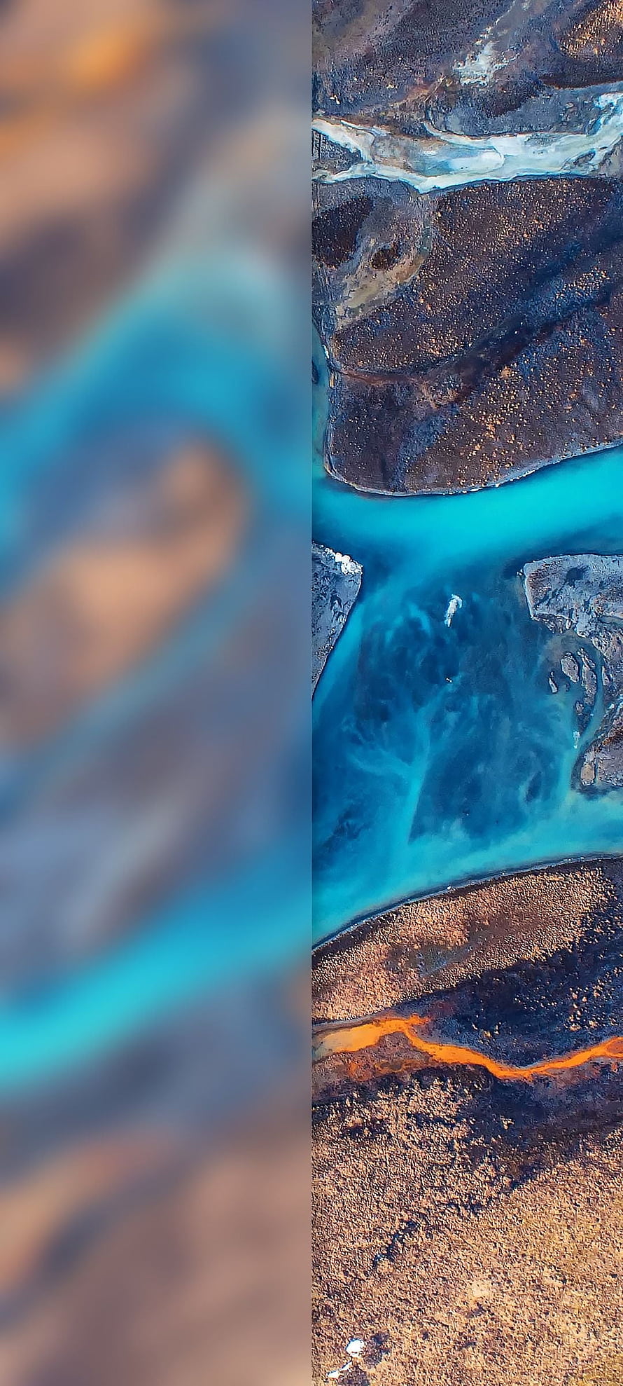 Aerial View of Turquoise River Winding Through Rocky Terrain HD phone wallpaper