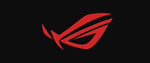 Red Asus ROG Eye Logo on Black Background Minimalist Gaming Wallpaper HD wallpaper