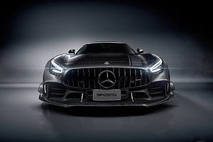 Matte Black Mercedes-AMG GT R Sposito Tuning Front View HD wallpaper