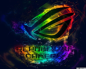 Republic of Gamers ROG Eye Logo with Neon Rainbow Lights and Digital Circuit Background HD wallpaper