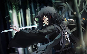 Anime Swordswoman in Bamboo Forest Wielding Glowing Blade, Muichiro Tokito, darkness, Demon Slayer, protagonist, Demon Slayer Kimetsu no Yaiba, sword, manga, Demon Hunter, Tokitou Muichirou, Tokito Muichiro, Muichiro Tokito Kimetsu no Yaiba HD wallpaper