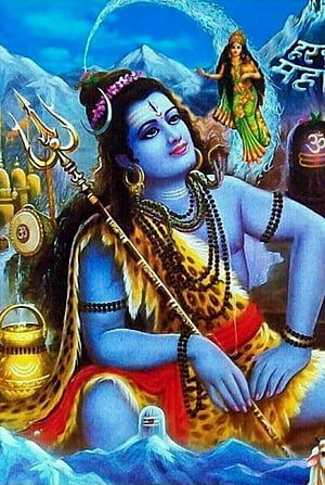 Lord Shiva Reclining With Trishul And Rudraksha Beads In Himalayan Landscape HD phone wallpaper