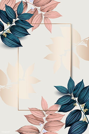 Elegant Pastel Botanical Frame with Teal and Pink Leaves on Cream Background HD phone wallpaper