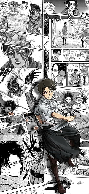 Levi Ackerman Attack on Titan Manga Panel Collage with Combat Scenes and Character Close-Ups, Aesthetic Levi Ackerman HD phone wallpaper