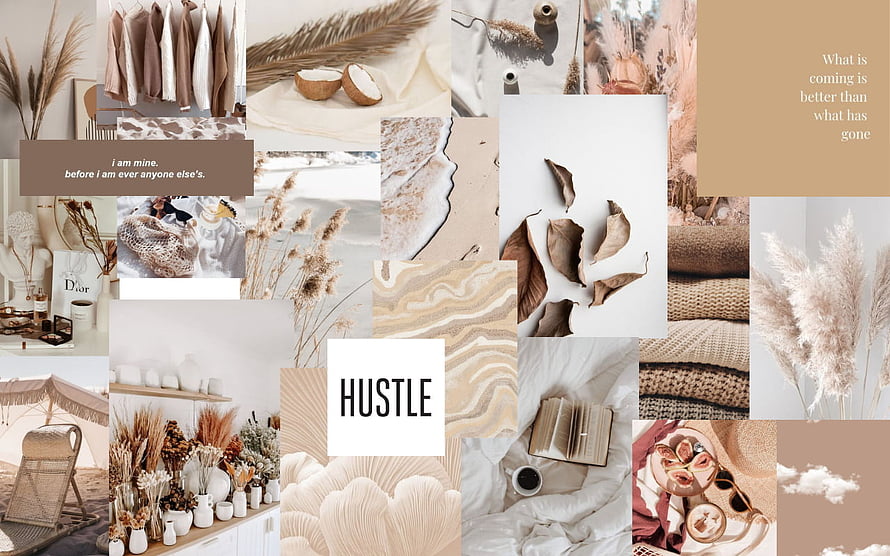 Beige Aesthetic Mood Board with Dried Flowers, Textures, and Minimalist Lifestyle Elements HD wallpaper
